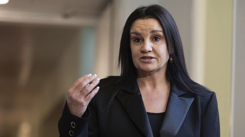 Senator Jacqui Lambie addresses the media