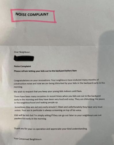 Noise complaint, Facebook, letter