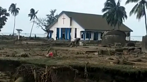 Footage captures the havoc that was unleashed on the ground during Tonga's volcanic eruption. 