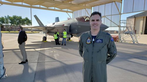 Wing Commander Darren Clare is one of the two Aussie pilots taking these first single seater F35s to their new home base. 