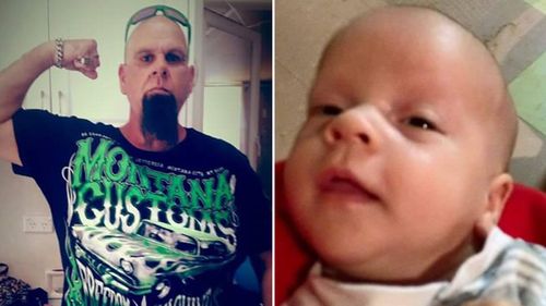 Wayne William Downing (left) is accused of murdering his three-month-old grandson Noah Jayde Downing (right).