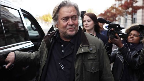 Former White House senior counselor to President Donald Trump, Steve Bannon, leaves the courthouse after he testified at the Roger Stone trial November 8, 2019 in Washington, DC.