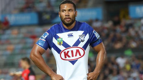 Asipeli Fine of the Bulldogs gets sin binned during the Round 6 NRL match between the North Queensland Cowboys and the Canterbury-Bankstown Bulldogs at 1300SMILES Stadium in Townsville, Saturday, April 14, 2018.