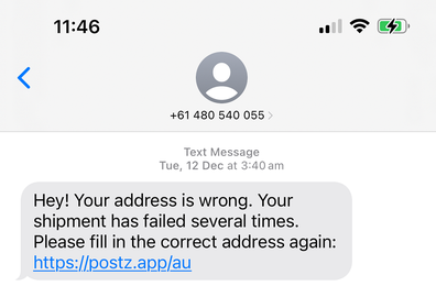 texting scam delivery details