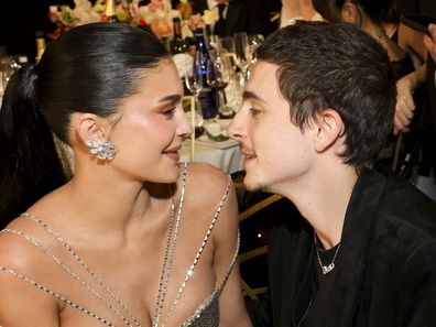 Kylie Jenner and Timothee Chalamet at the 83RD ANNUAL GOLDEN GLOBES®, airing live from the Beverly Hilton in Beverly Hills, California on Sunday, January 11, 2026 at 8 PM ET/5 PM PT, on CBS and streaming on Paramount+. Photo: Stewart Cook/CBS ©2026 CBS Broadcasting, Inc. All Rights Reserved.