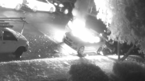 Dramatic CCTV released after car fire and public place shooting linked in Greenacre.