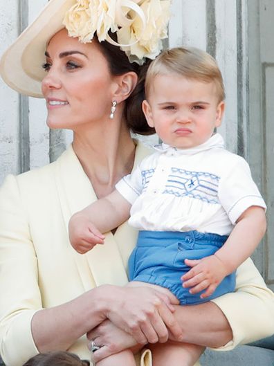 Catherine, Duchess of Cambridge and Prince Louis of Cambridge on the balcony of Buckingham Palace during Trooping The Colour, the Queen's annual birthday parade, on June 8, 2019 in London, England