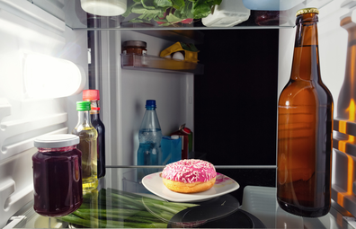 Unhealthy doughnut snack in the fridge