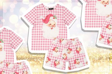 9PR: Rock Your Kid Pink Plaid Santa Pyjama Set