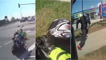 A motorcyclist attempted to run away after allegedly hitting a highway patrol officer with his bike.