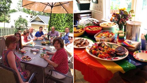 Kinsey's family and a selection of rainbow-coloured dishes. (Twitter/@notkinz)