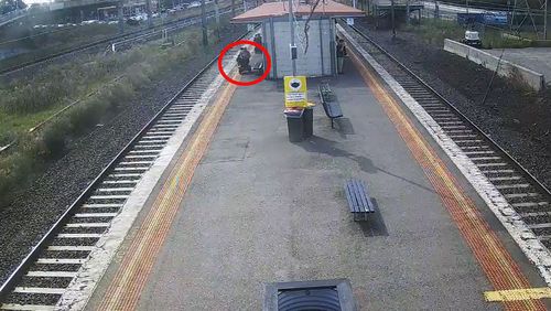 CCTV footage shows Gary Stapleton on the platform of Jacana Station in Melbourne.
