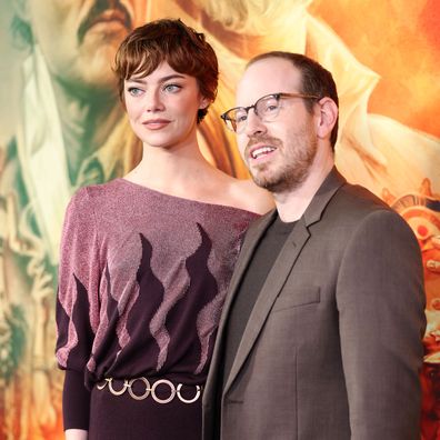 LOS ANGELES, CALIFORNIA - JUNE 26: (L-R) Emma Stone and Ari Aster attend the Los Angeles Premiere of A24's "Eddington" at DGA Theater Complex on June 26, 2025 in Los Angeles, California. (Photo by Monica Schipper/Getty Images)
