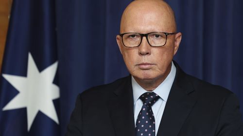 Opposition Leader Peter Dutton at a press conference at Parliament House in Canberra.