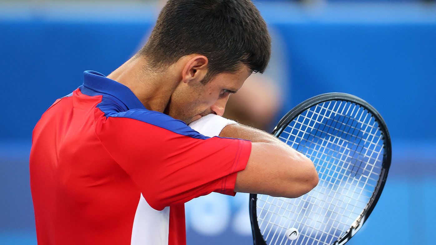 Novak Djokovic during his loss to Spain&#x27;s Pablo Carreno Busta in the bronze medal match at the Tokyo Olympics.