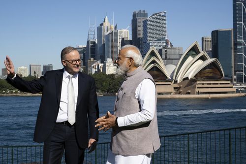 Piscine Le Premier ministre Anthony Albanese et le Premier ministre indien Narendra Modi à Admiralty House à Sydney.  24 mai 2023 