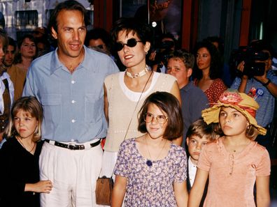 Kevin Costner and former wife Cindy Silva with children Annie, Lily and Joe arrive at the Wyatt Earp premiere on June 18, 1994.