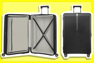 9PR: Samsonite Hi-Fi Hardside Spinner Expandable Suitcase, Black