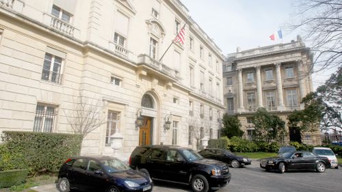 The US embassy in Paris, where at least five drones flew near earlier this week in Paris. (AAP)