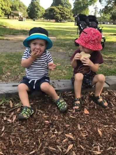 Heidi Krause's sons eating some snacks