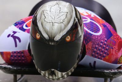 His helmet comes complete with piercing eyes.