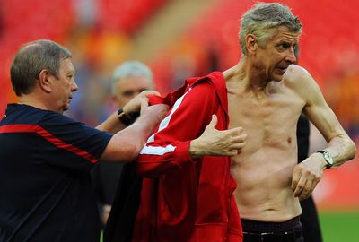 <b>It’s fair to say that no-one had more reason to celebrate Arsenal’s drought-breaking FA Cup triumph than their long-serving manager, Arsene Wenger. And didn’t he do it in style.</b><br/><br/>The 64-year-old became the centre of attention as the Gunners savoured their first trophy in nine years after overcoming a two goal deficit to defeat Hull City 3-2.<br/><br/>Wenger was drowned in beer and champagne, forcing him to strip down and change ahead of the presentations at Wembley Stadium.<br/>