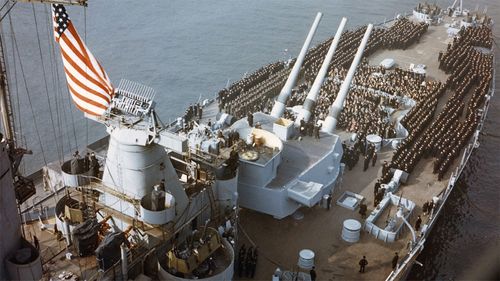 The USS Iowa at its launch several months before the scare.
