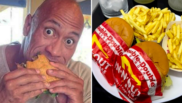 the rock dwayne johnson eats in n out burger for first time