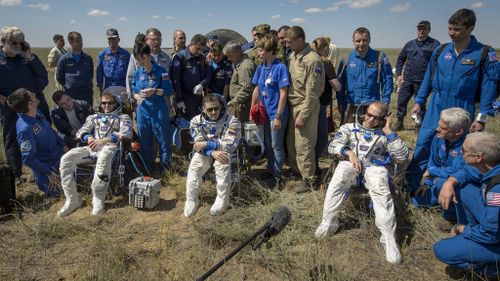 Three-man crew lands in Kazakhstan after six-month mission aboard the International Space Station