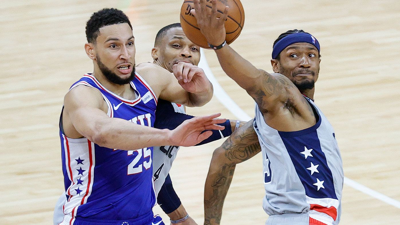 Ben Simmons powers the 76ers past the Wizards. (Getty)