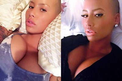 ...Here's a hint.<br/><br/>@amberrose: "Can't take a selfie without my boobs getting in the way..... 36H's (Natural) have a mind of their own. #KatieGotSomeBigAssTittays"