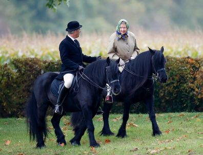 The Queen and Pendry ride together on Her Majesty's estate.