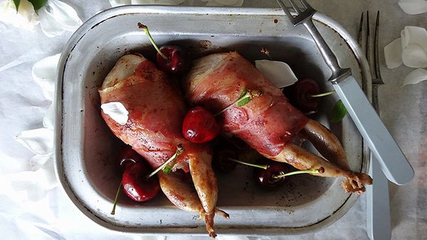 Quail with cherries