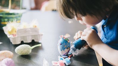 Boy doing Easter crafts