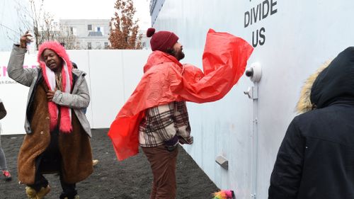 The projeft involved LaBeouf and others chanting outside a museum. (AFP)