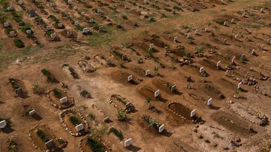 New graves at a cemetery in Johannesburg, South Africa.