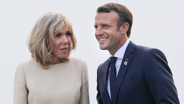 French President Emmanuel Macron and his wife Brigitte await heads of state at the Biarritz lighthouse.