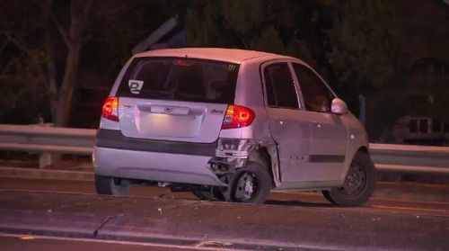 The four people in the Hyundai escaped from the crash uninjured. Picture: 9NEWS