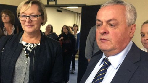 Donna and Peter Lane, parents of Chris Lane, speak to the media outside the courtroom. (AAP)