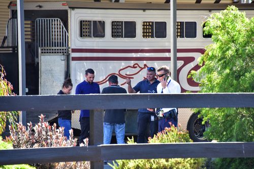 Investigators raiding Weir's stables in Ballarat last week.