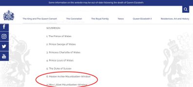 Royal website's line of succession on March 8, 2023