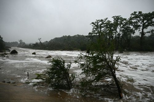  Flash flooding is seen at the Guadalupe River in Kerrville, Texas, on July 5.