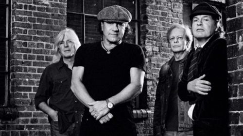 AC/DC's latest publicity shot featuring Cliff Williams, Brian Johnson, Stevie Young, Angus Young - but no Phil Rudd. (www.ultimateclassicrock.com)