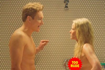 <i>Chelsea Lately</i>'s Chelsea Handler had a nude shower fight with <i>The Tonight Show</i>'s Conan O'Brien. Their bits were blurred in the comedy sketch…