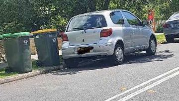 A photo provided by Revenue NSW which shows the car Cherie Frankel was renting parked illegally too close to the road&#x27;s centre double line. 