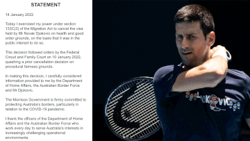 The full statement issued by the Immigration Minister cancelling Novak Djokovic&#x27;s visa.