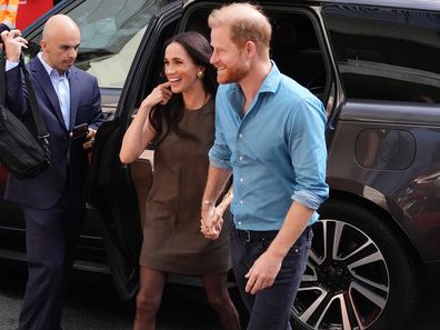 MELBOURNE, AUSTRALIA - APRIL 16: Meghan, Duchess of Sussex, and Prince Harry, Duke of Sussex arrive for a visit to batry Australia, a mental health engagement program at Swinburne University of Technology on April 16, 2026 in Melbourne, Australia. The Duke and Duchess of Sussex are on a four-day visit to Australia, with engagements across Melbourne, Canberra and Sydney. (Photo by Jonathan Brady/PA Wire-Pool/Getty Images)