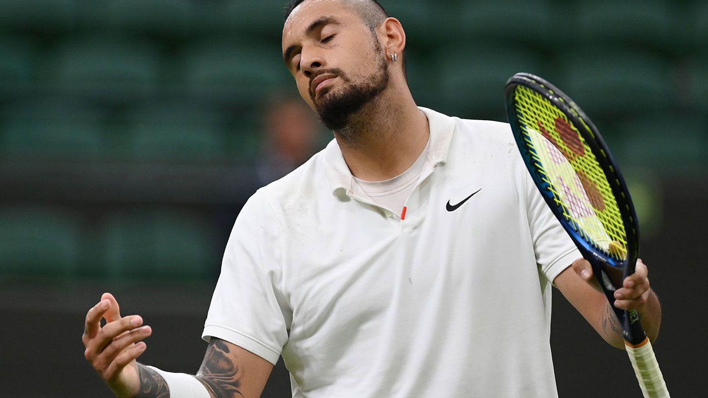 The first round match between Nick Kyrgios and Ugo Humbert has been suspended due to Wimbledon's curfew.
