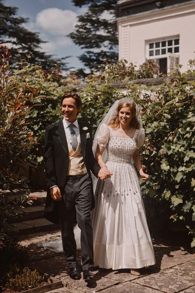 Princess Beatrice and Edoardo Mapelli Mozzi are photographed after their wedding in the grounds of Royal Lodge on July 18, 2020 in Windsor, United Kingdom