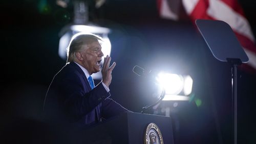 President Donald Trump speaks during a campaign rally at Arnold Palmer Regional Airport, in Latrobe, Pennsylvania.